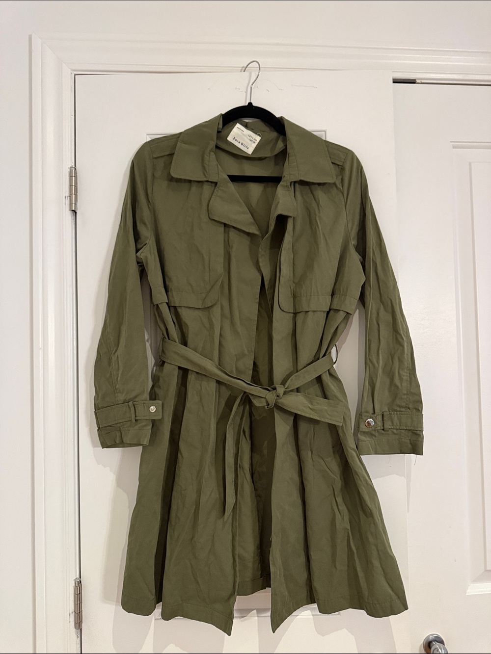 Zara Olive Green Trench Coat with Waist Tie